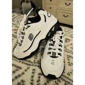 🏆Skechers Energy After Burn Mens White/Navy Low Top Leather Sneakers SZ 8.5 EUC